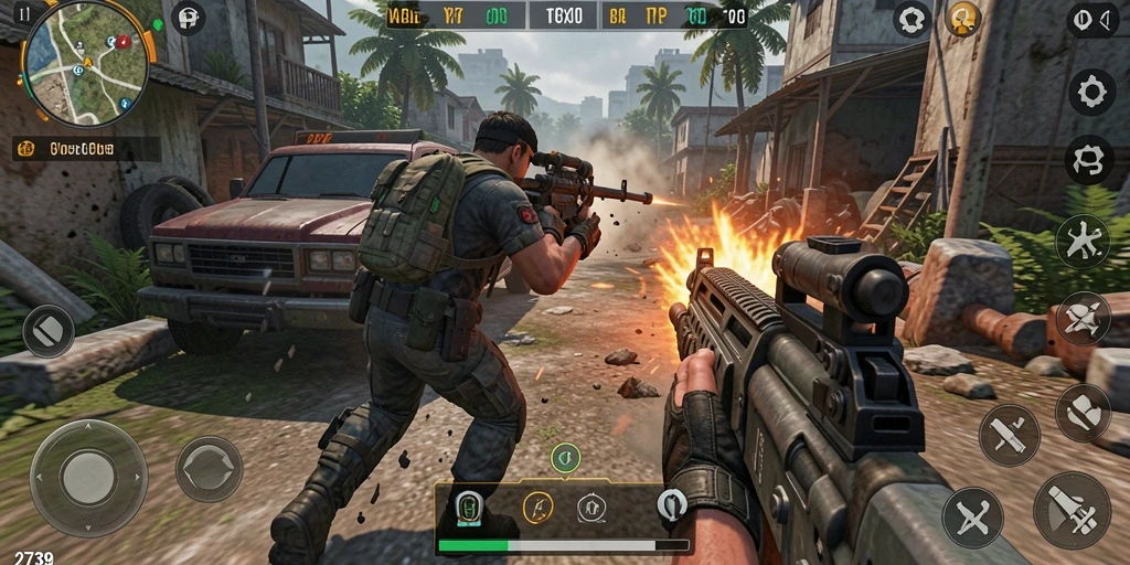 Tampilan gameplay yang menegangkan di dunia pertempuran TPS.