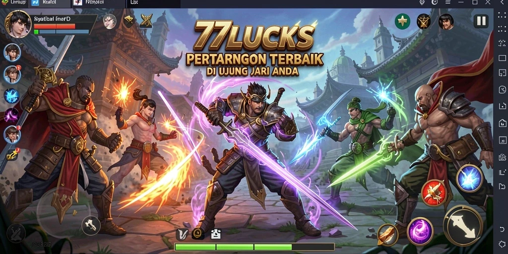 Screenshot menampilkan aksi pertarungan seru dalam 77LUCKS.