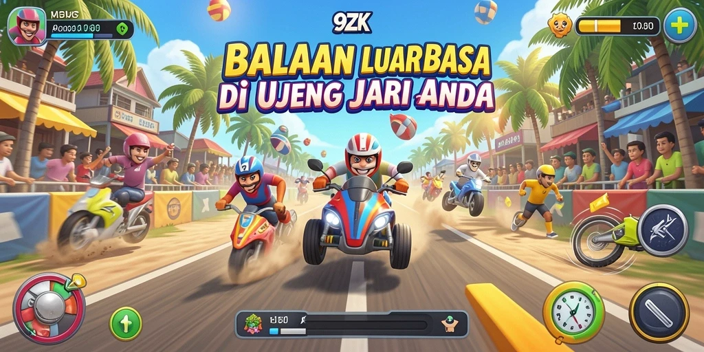 Screenshot menampilkan aksi balapan di 9ZK dengan tampilan mobil yang menarik.