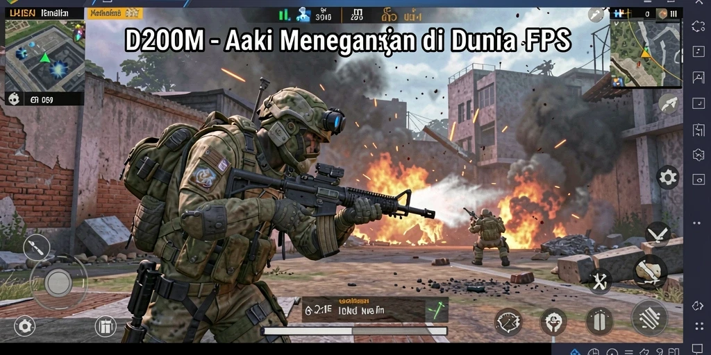 Tampilan gameplay D200M menampilkan aksi tembak-menembak yang seru dan mendebarkan.
