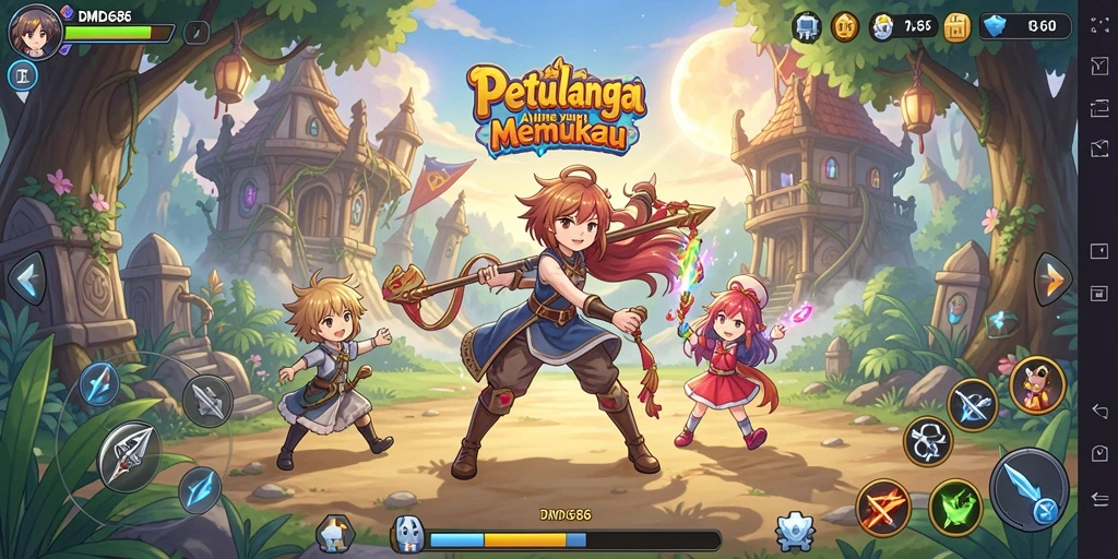 Tampilan menakjubkan dari gameplay DMD686 dengan karakter anime menarik.