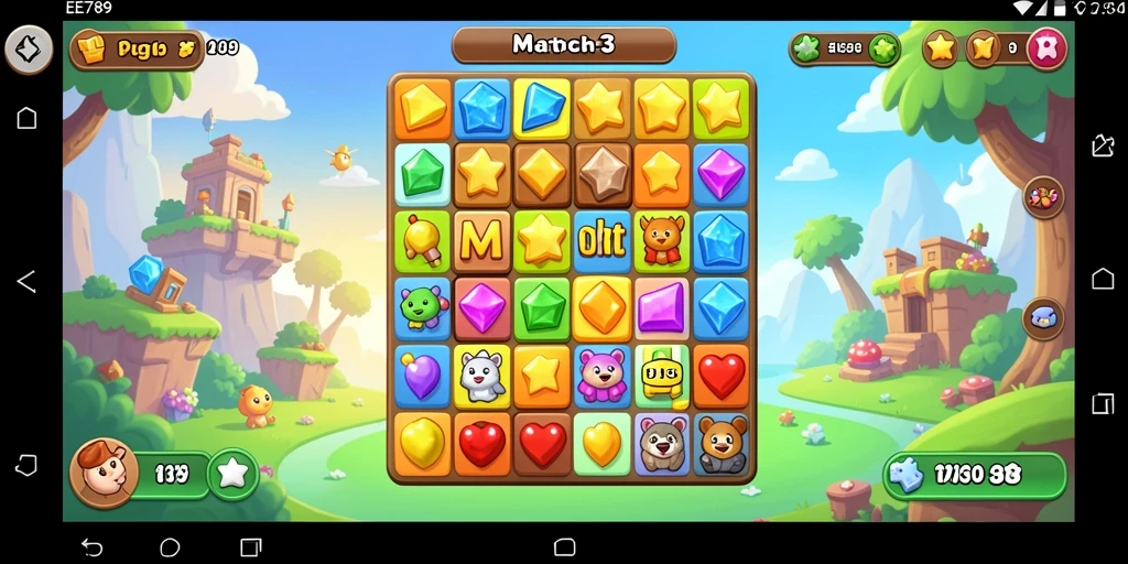 Tampilan gameplay seru dari EE789, permainan Match-3 yang penuh warna.