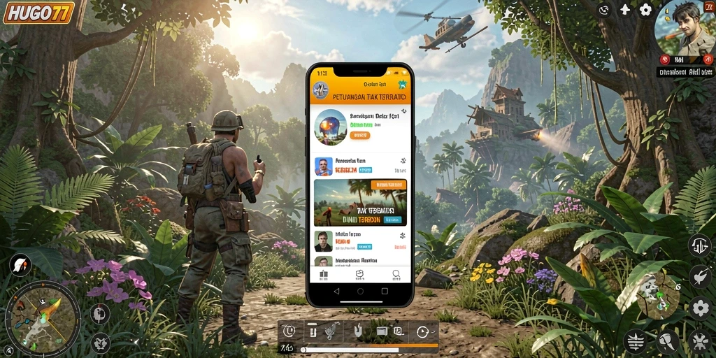 Tampilan gameplay HUGO77 dalam dunia terbuka yang luas dan menawan.