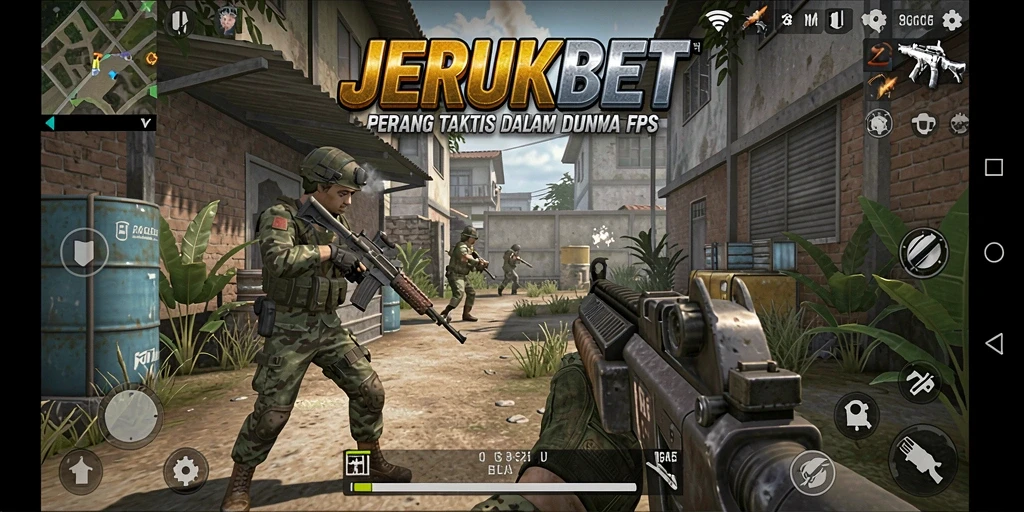 Tangkapan layar JERUKBET menampilkan aksi gameplay FPS yang mendebarkan.