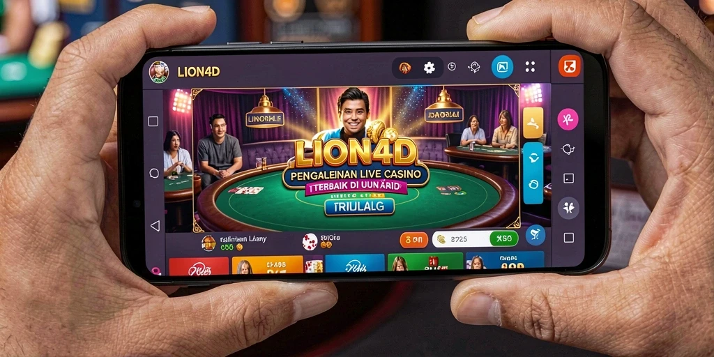 Screenshot permainan LION4D dengan dealer langsung dan suasana kasino yang nyata.