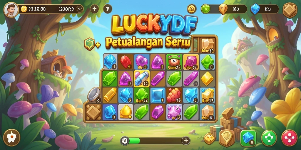 Tangkapan layar utama LUCKYDF menunjukkan gameplay menarik dari match-3.