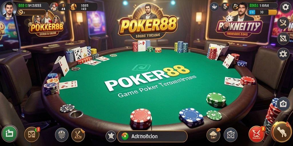 Tampilan gameplay seru POKER88 dengan pemain yang beraksi di meja poker.