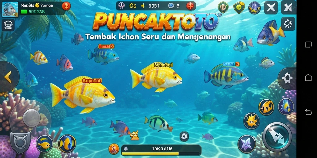 Gameplay PUNCAKTOTO yang seru saat menembak ikan.