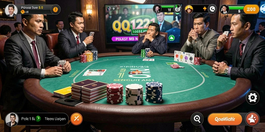 Screenshot gameplay QQ1221 menampilkan aksi seru permainan Poker.