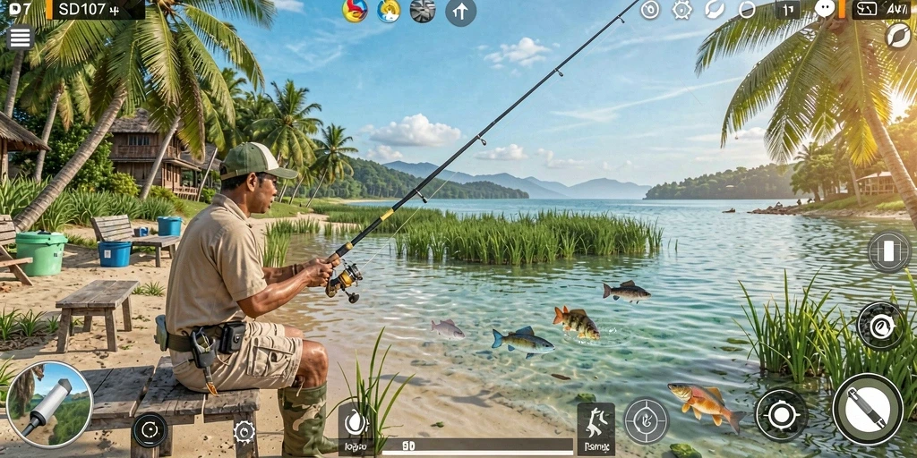 Gameplay menarik saat memancing di SD107 dengan tampilan ikan berkualitas tinggi.