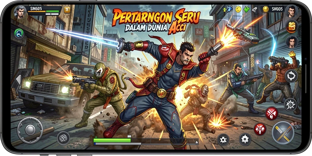 Tangkapan layar SM605 menunjukkan aksi pertarungan yang mendebarkan.