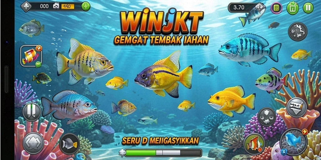 Screenshot WINJKT menampilkan aksesi gameplay Tembak Ikan yang seru.
